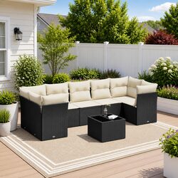 8 Piece Modular Garden Sofa Set in Black Poly Rattan
