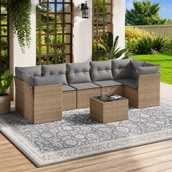 Durable 8 Piece Garden Sofa Set with Cushions Beige