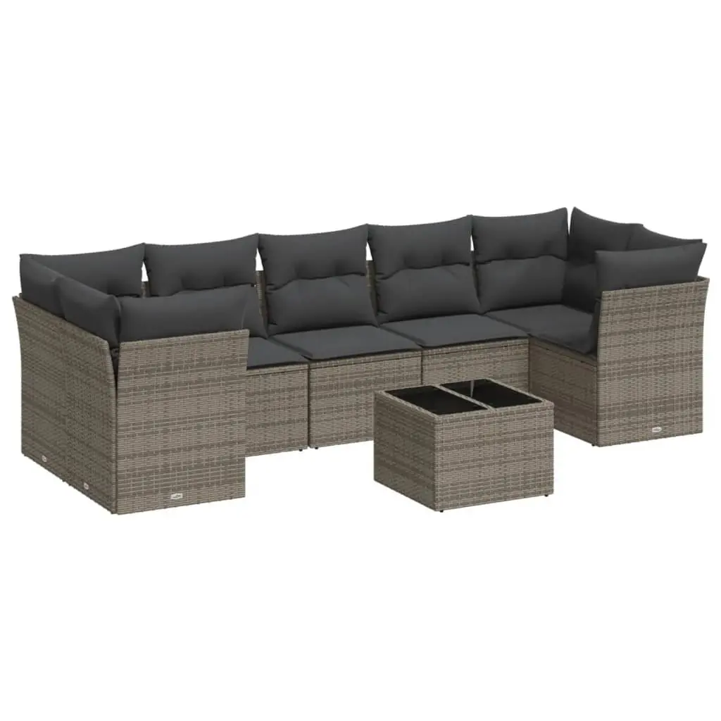 Garden Sofa Set PE Rattan 8 Piece Modular Outdoor Furniture Grey with Storage