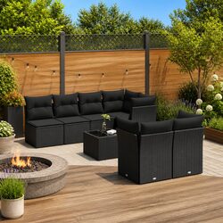 Stylish 8 Piece Black Poly Rattan Garden Sofa Set