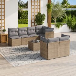 Beige Poly Rattan 8-Piece Garden Sofa Set with Cushions