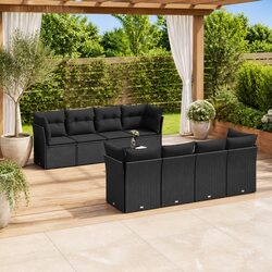 Durable Black Poly Rattan 9 Piece Garden Sofa Set