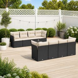 Premium 9 Piece Outdoor Sofa Set Black Rattan with Cushions