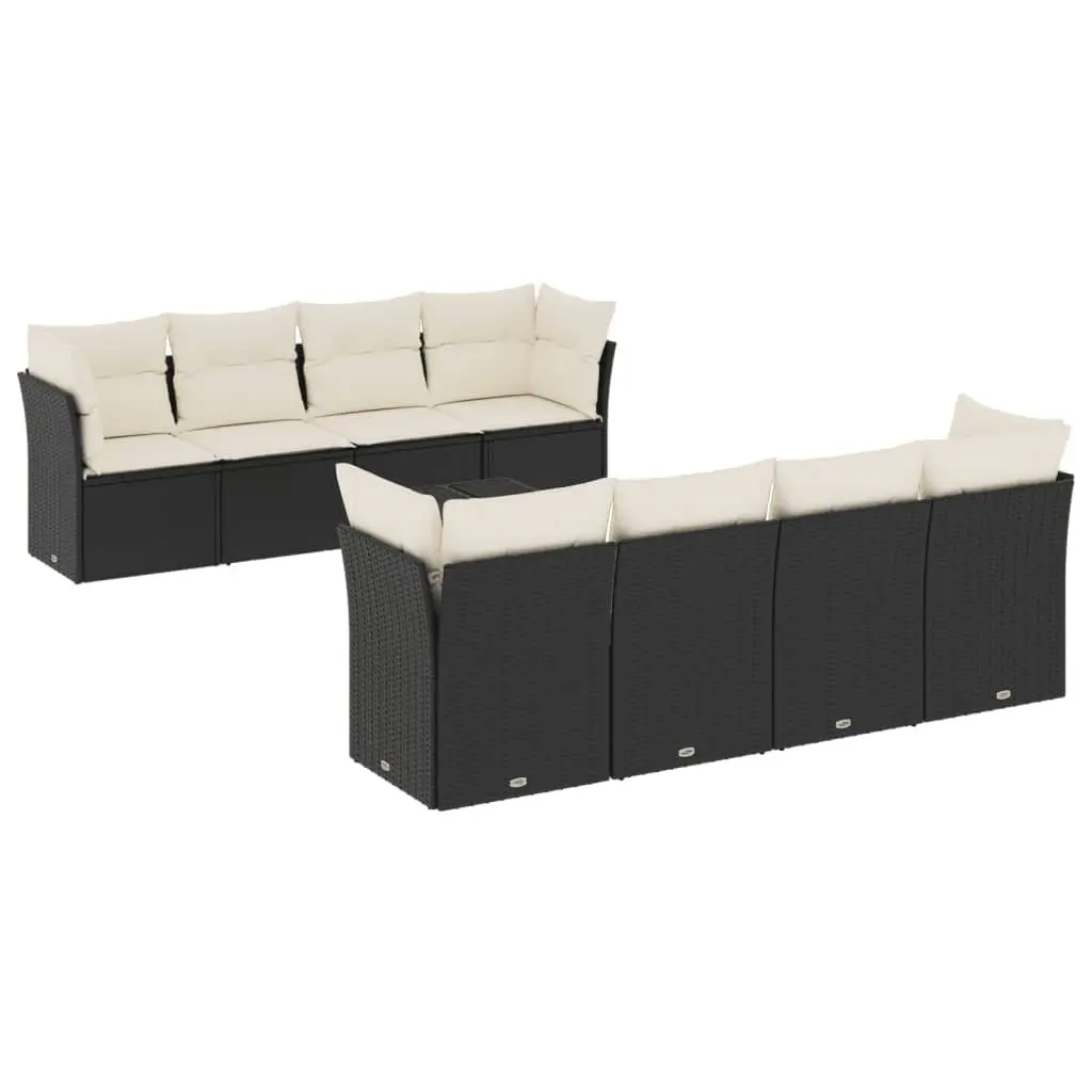 9 Piece Garden Sofa Set PE Rattan Black with Cushions
