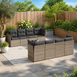 9 Piece Modular Grey Poly Rattan Garden Sofa Set
