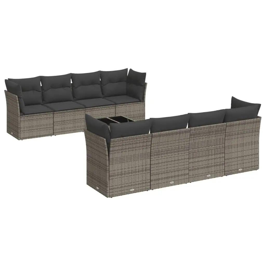 9 Piece Modular Grey Poly Rattan Garden Sofa Set