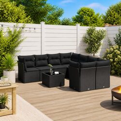 Durable 9 Piece Black Modular Garden Sofa Set