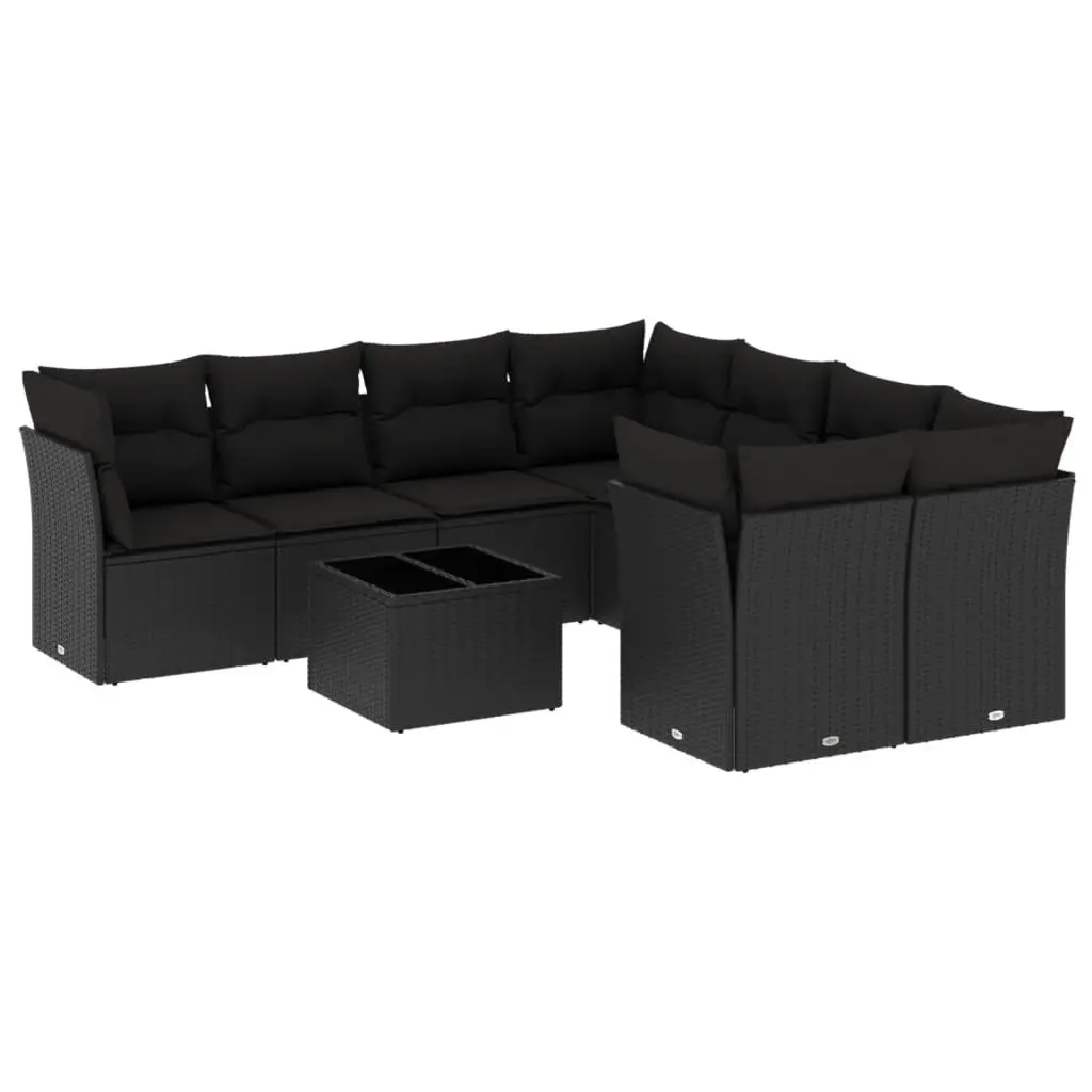 Garden Sofa Set PE Rattan 9 Piece Modular Outdoor Furniture Black