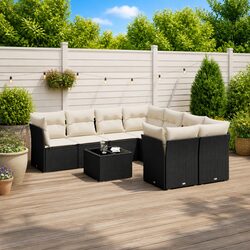 Durable 9 Piece Black Poly Rattan Garden Sofa Set