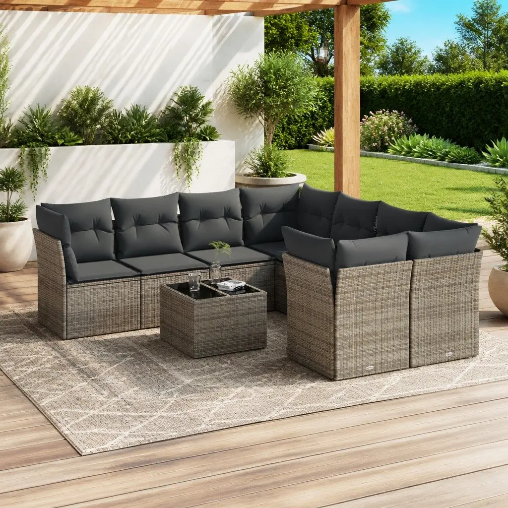 Garden Sofa Set PE Rattan 9 Piece Modular Outdoor Furniture Grey
