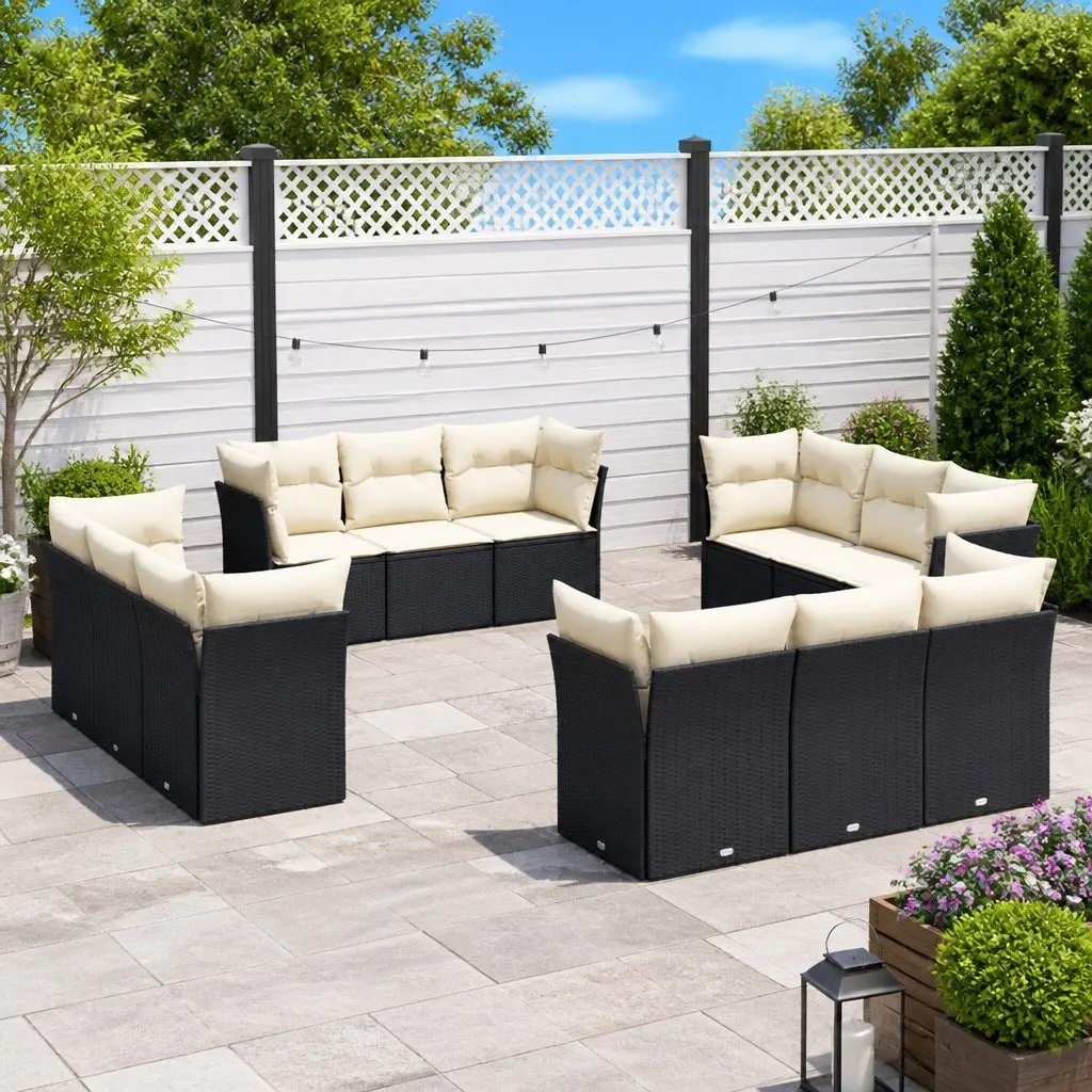 12 Piece Black Poly Rattan Garden Sofa Set