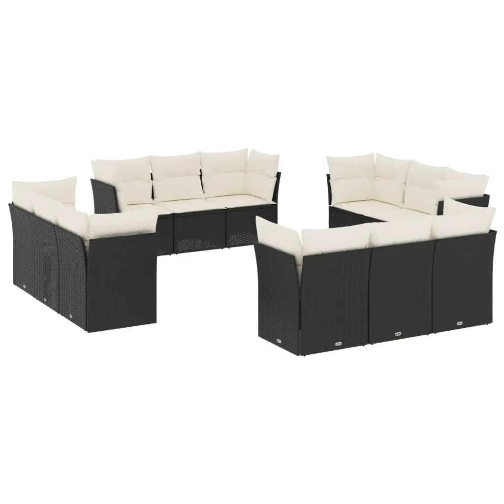 12 Piece Black Poly Rattan Garden Sofa Set