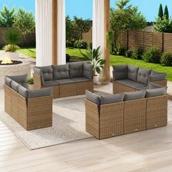 12 Piece Beige Poly Rattan Garden Sofa Set for Outdoors