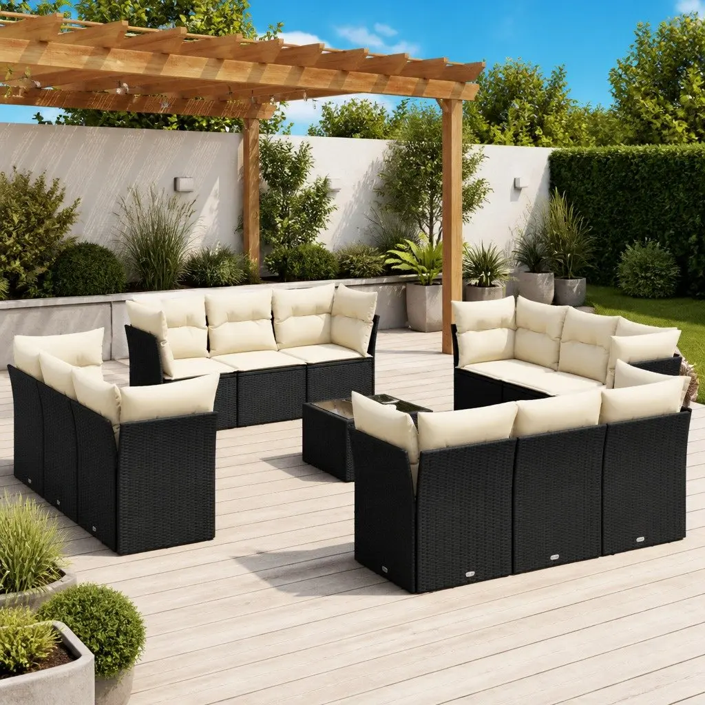13 Piece Black Rattan Garden Sofa Set