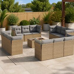 Premium 13-Piece Beige Poly Rattan Garden Sofa Set