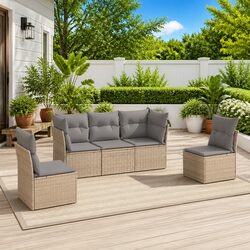 5 Piece Beige Garden Sofa Set with Cushions for Outdoors