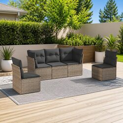 Premium 5 Piece Grey Poly Rattan Garden Sofa Set