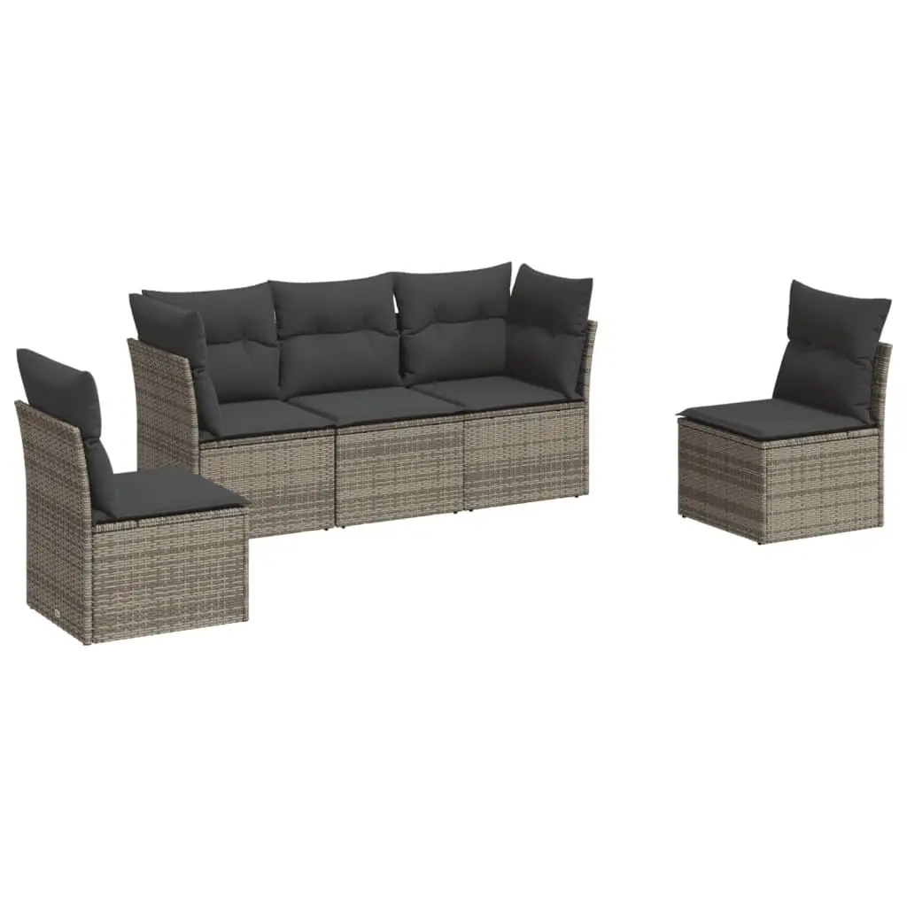 5 Piece Grey Poly Rattan Garden Sofa Set