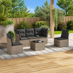 Durable Grey Poly Rattan Garden Sofa Set 6 Piece