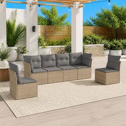 Beige 6-Piece Outdoor Garden Sofa Set with Storage