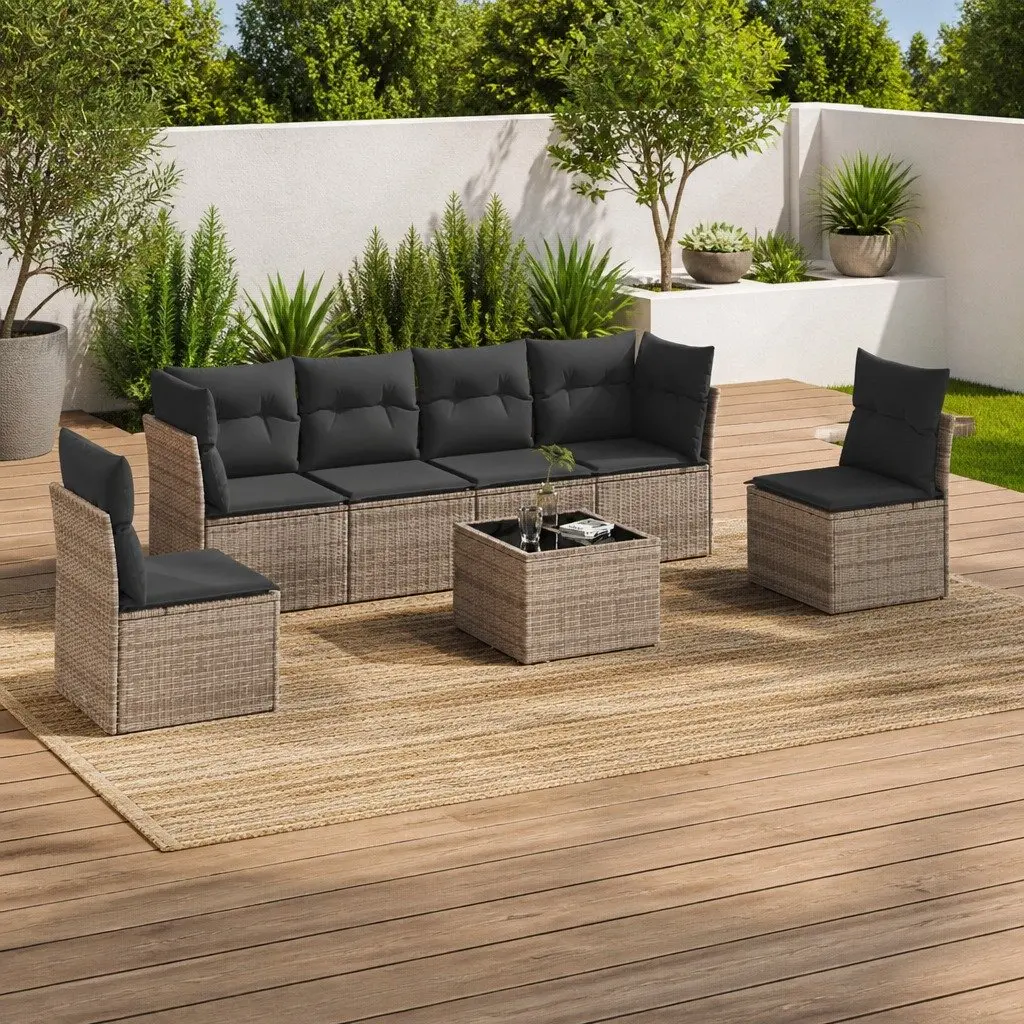 7 Piece Grey Garden Sofa Set with Storage Cushions