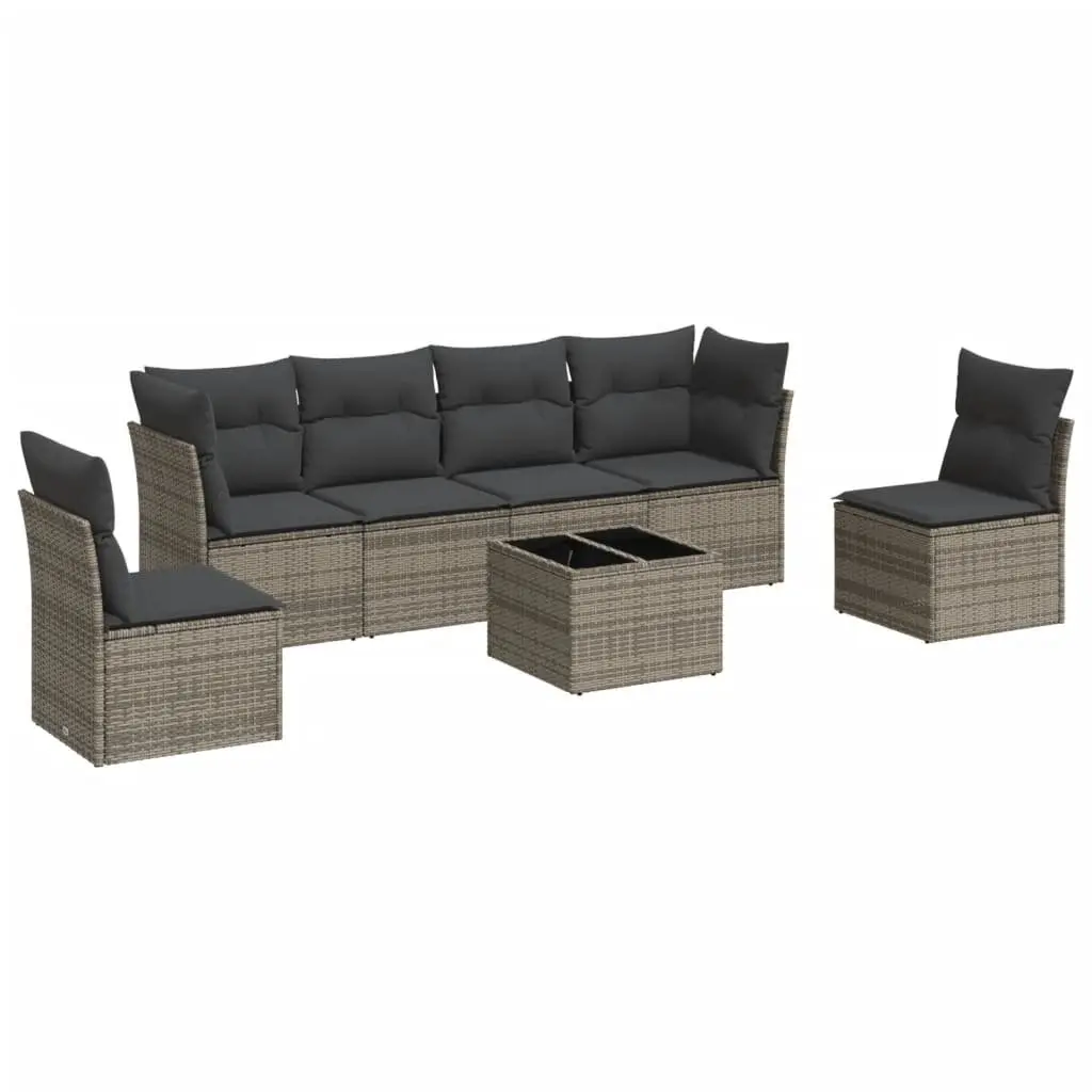 7 Piece Grey Garden Sofa Set with Storage Cushions