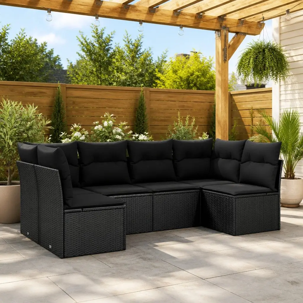 Garden Sofa Set PE Rattan 6 Piece Outdoor Furniture Black
