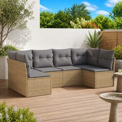 Beige 6-Piece Outdoor Garden Sofa Set with Storage
