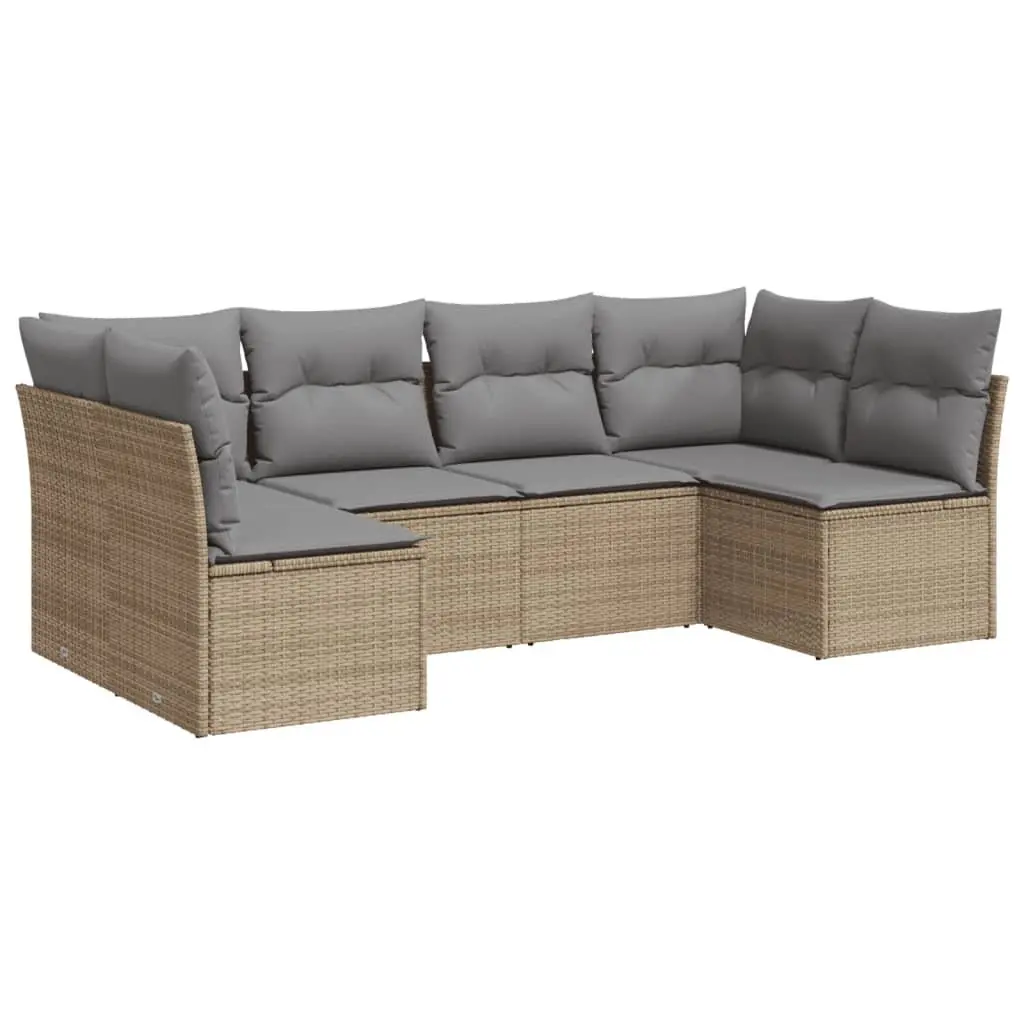 Beige 6-Piece Outdoor Garden Sofa Set with Storage