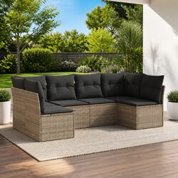 6 Piece Modular Garden Sofa Set Grey Outdoor Furniture