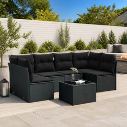 Premium 7 Piece Black Poly Rattan Garden Sofa Set