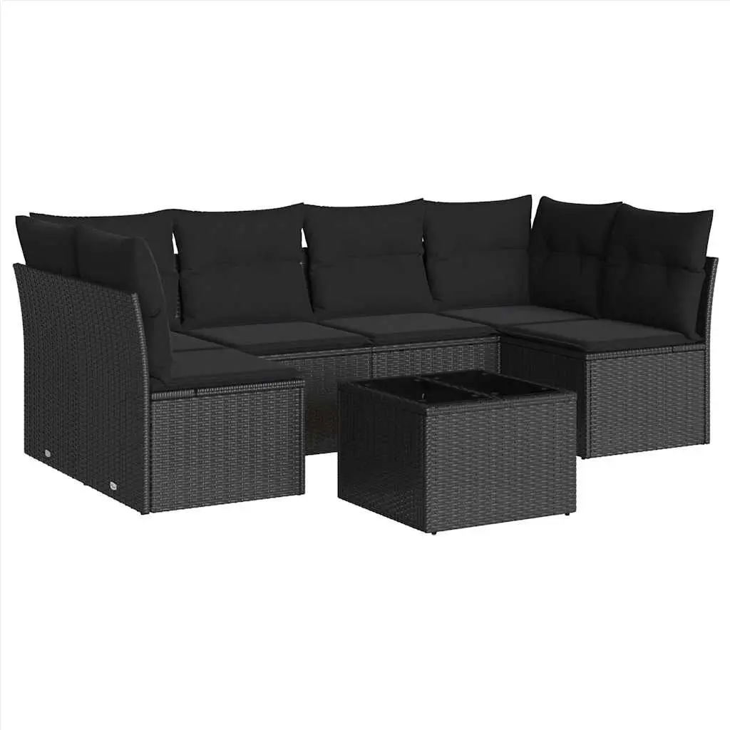 Garden Sofa Set PE Rattan 7 Piece Black Outdoor Furniture Patio Sectional
