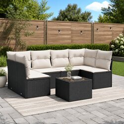 7 Piece Modular Garden Sofa Set in Black Poly Rattan