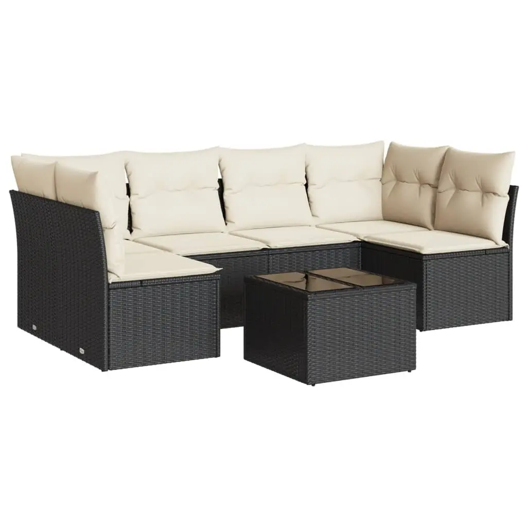 7 Piece Modular Garden Sofa Set in Black Poly Rattan