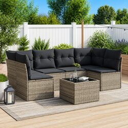 Sturdy 7 Piece Grey Garden Sofa Set with Storage