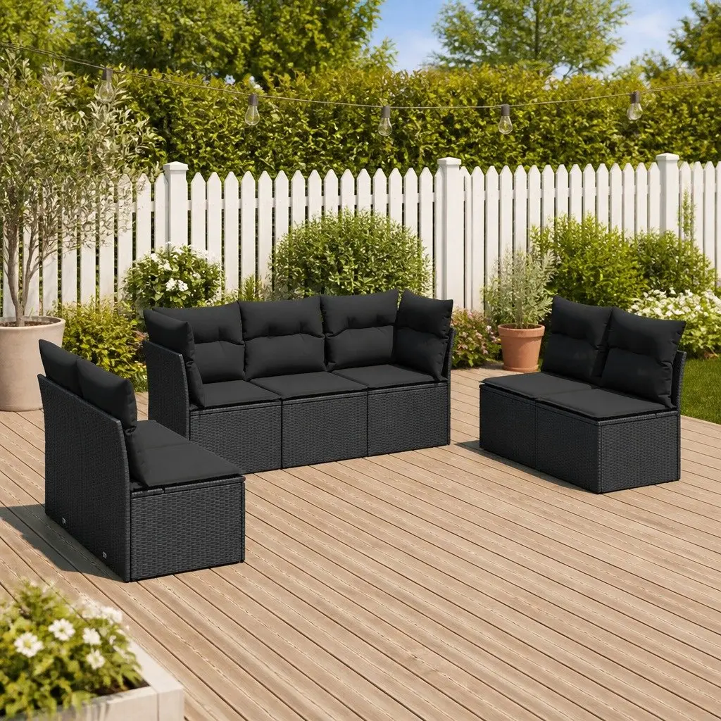 7 Piece Garden Sofa Set PE Rattan Black Modular Outdoor Furniture