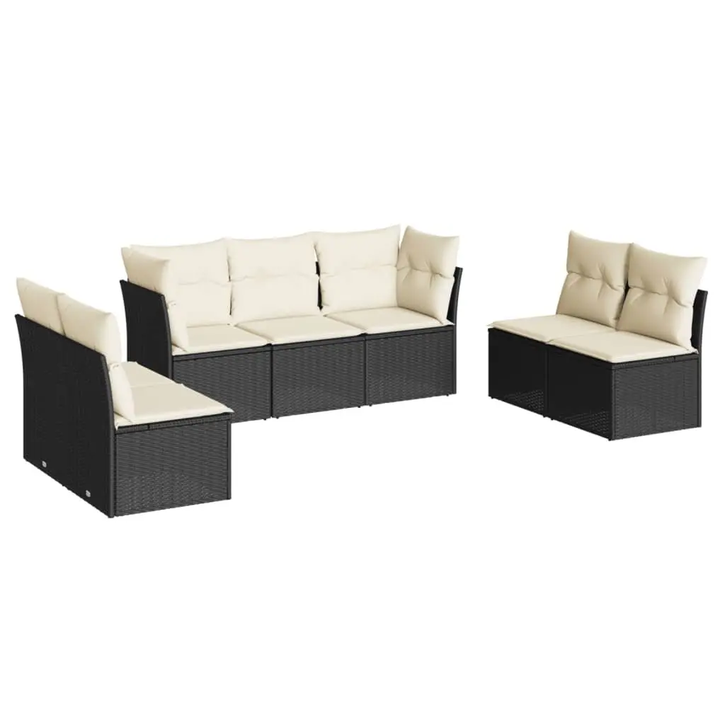 7-Piece Modular Black Poly Rattan Garden Sofa Set