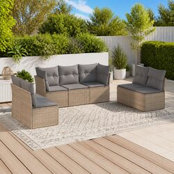 Beige Poly Rattan 7 Piece Garden Sofa Set for Quality Comfort
