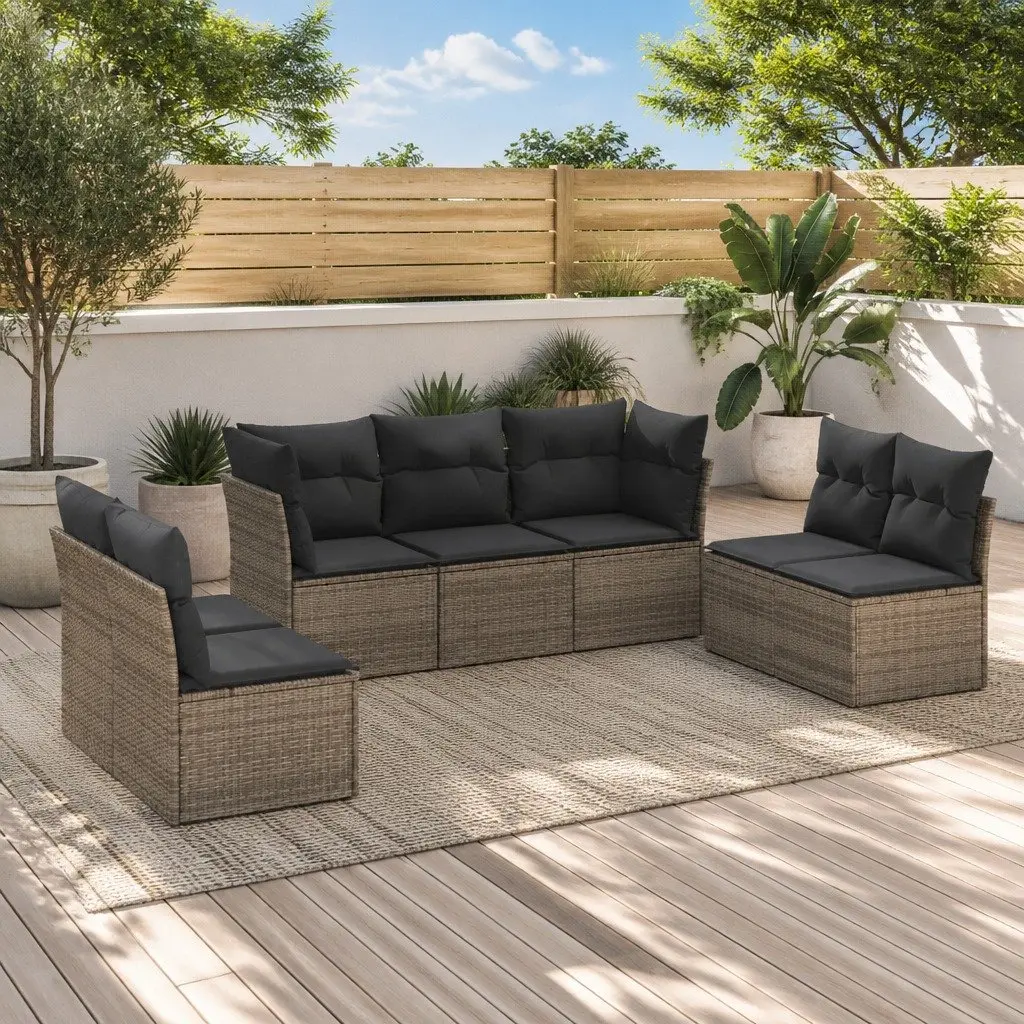 7-Piece Modular Garden Sofa Set with Cushions