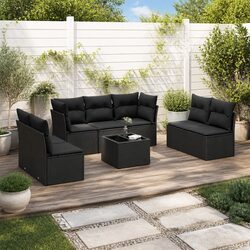 Premium 8 Piece Black Rattan Garden Sofa Set with Storage
