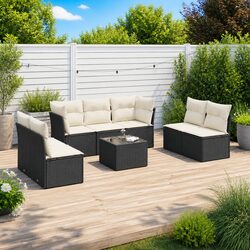 Modular 8-Piece Black Poly Rattan Garden Sofa Set