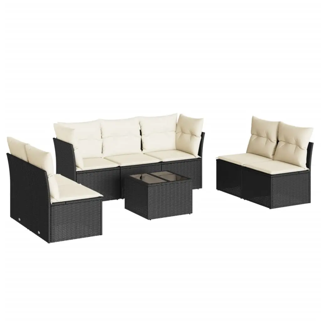 Modular 8-Piece Black Poly Rattan Garden Sofa Set