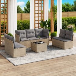 8-Piece Outdoor Patio Sofa Set in Beige Poly Rattan