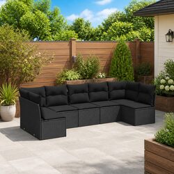 Premium 7 Piece Modular Garden Sofa Set in Black