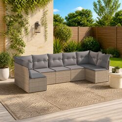 Beige 7-Piece Garden Sofa Set Durable Outdoor Furniture