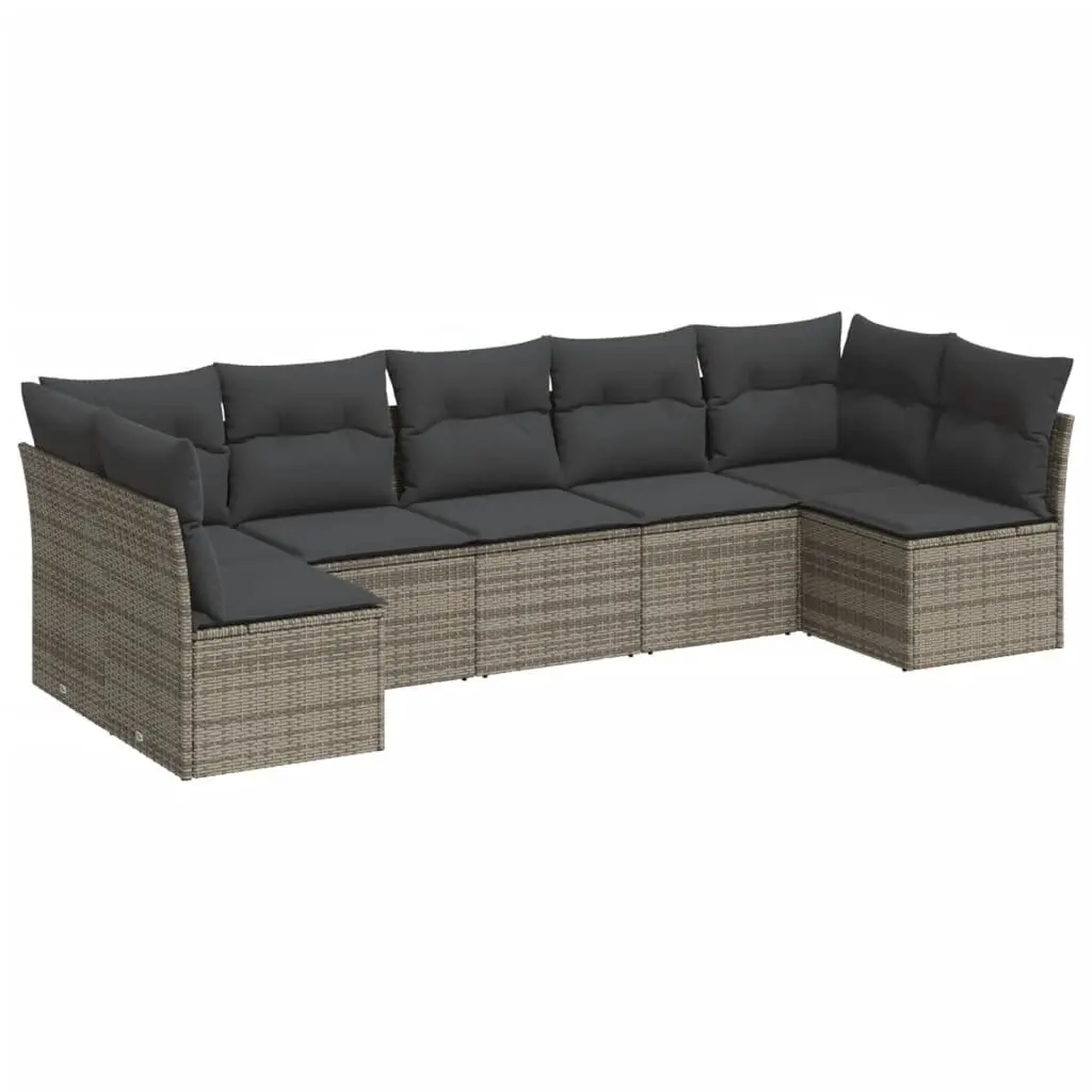 7 Piece Garden Sofa Set with Cushions Grey Poly Rattan Outdoor Furniture Patio