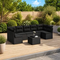Sturdy 8-Piece Outdoor Sofa Set in Black Poly Rattan