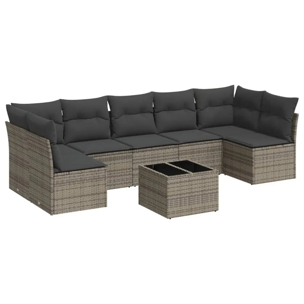 8-Piece Grey Poly Rattan Garden Sofa Set with Storage