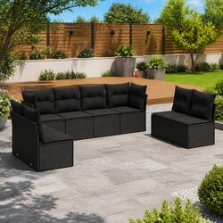 Durable 8 Piece Black Poly Rattan Garden Sofa Set