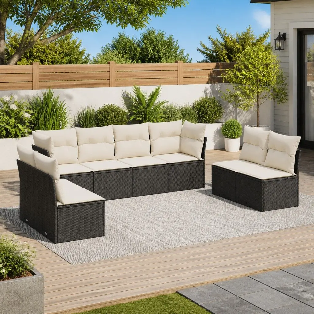 Black Poly Garden Sofa Set with Cushions